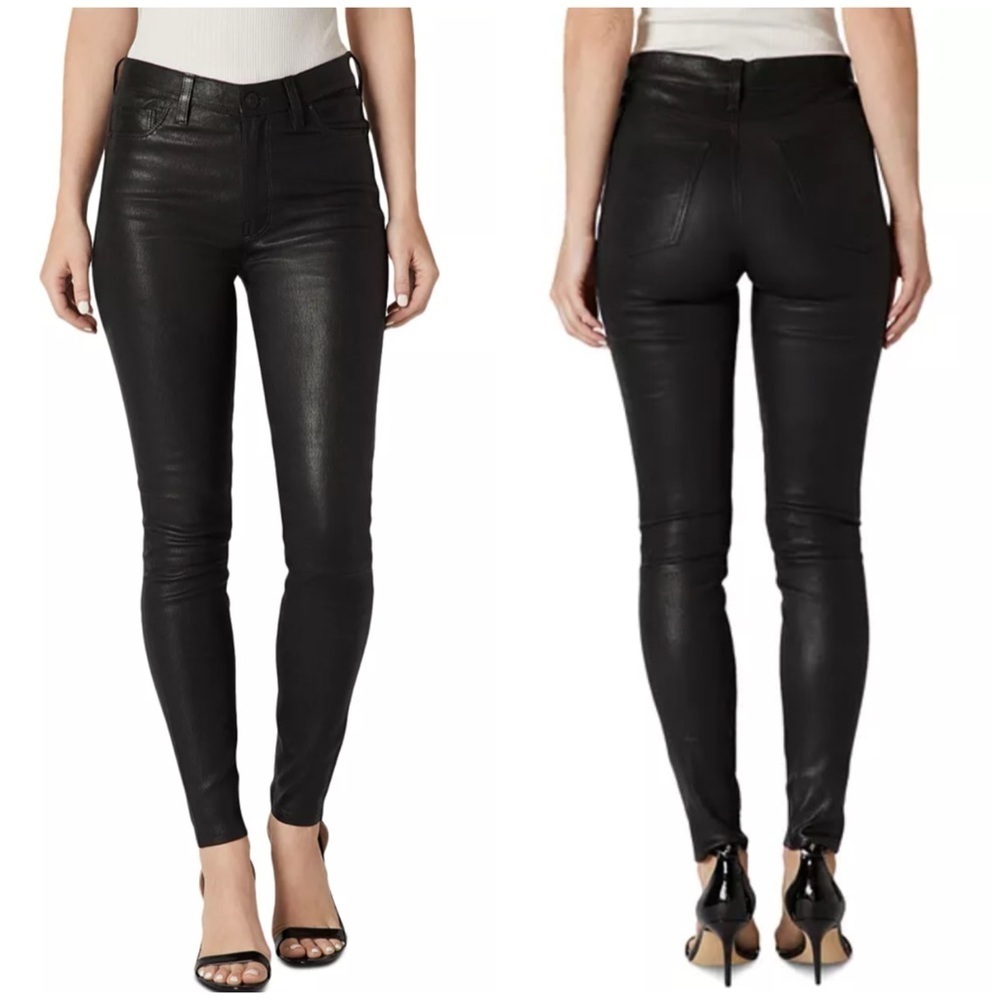 New Hudson Jeans Barbara Super Skinny Lamb Leather Pants Black Sz 25